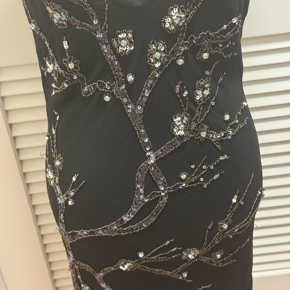 Susie Wong Nocturne Black Beaded Midi Slip Dress with Branch Embroidery - Picture 5 of 6
